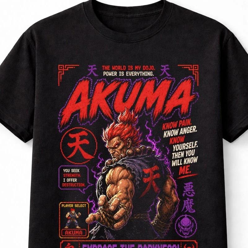 Akuma Street Fighter Gaming Anime Retro Graphic Unisex TShirt S