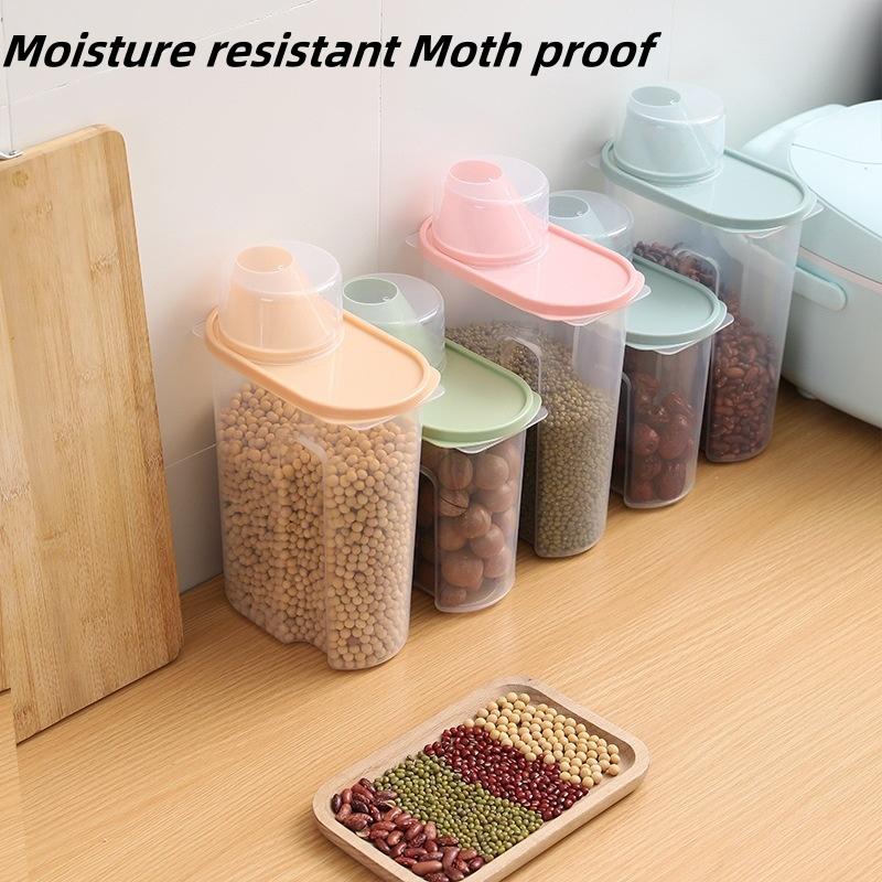 Plastisk husdjursmatshink med måttkopp, rishink, förvaringsburk för kaffebönor, fuktsäker och insektsresistent matbehållare