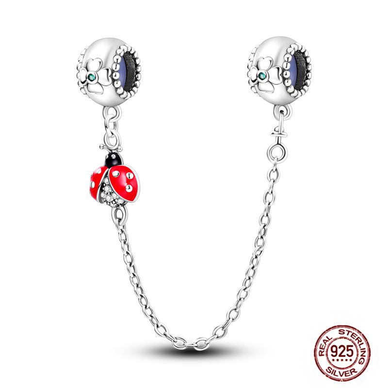 Star Moon Slide Safety Chains Charms 925 Sterling copper Heart Evil eyes Silicone Spacer Beads Fit Original Bracelet DIY Zircon