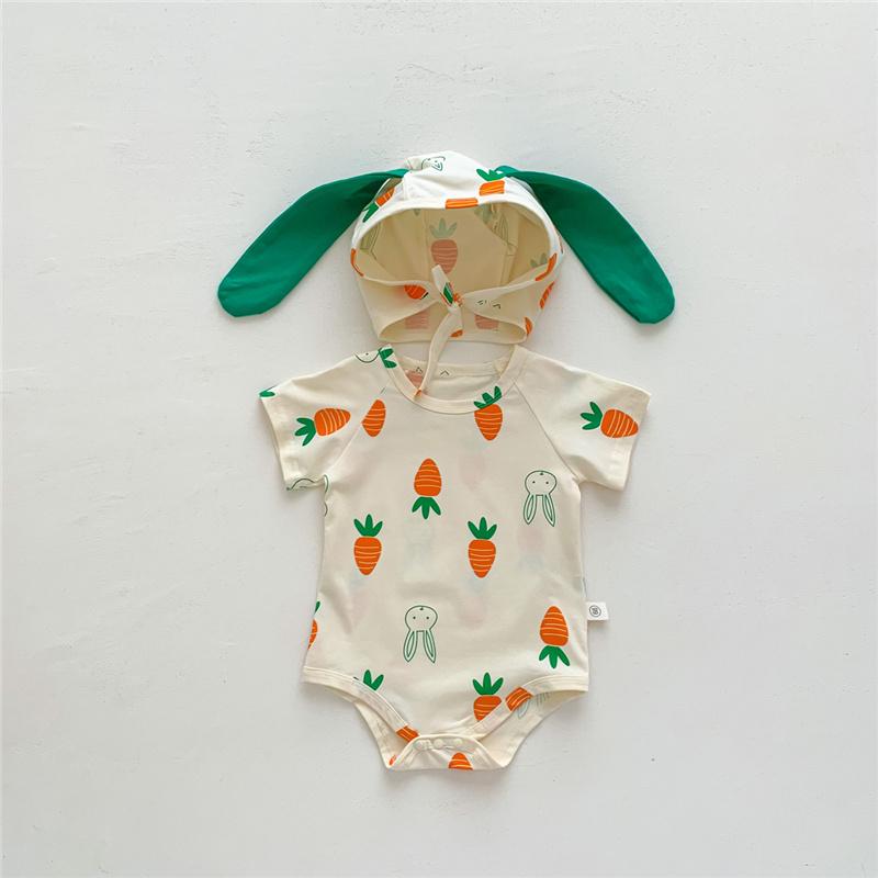 

Милое детское боди с рисунком кролика для детей 0-24 месяцев, одежда со шляпой, летний комбинезон с короткими рукавами для младенцев 66