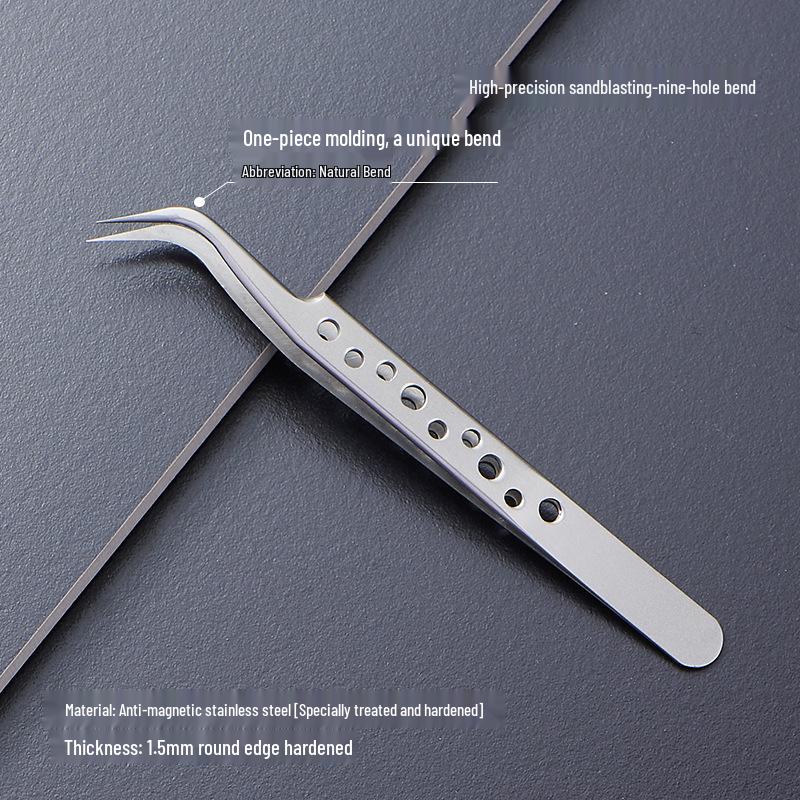 Black Anti-Static Stainless Steel Curved Tip Tweezers Set for Nail Art, Journaling, and Repairs