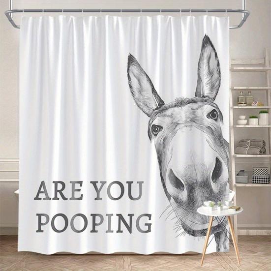 Funny Donkey Shower Curtain Waterproof Bathroom Curtain Are You Pooping Donkey Curtain Shower Drape Liner with Hooks for Farmhouse Dorm Bathtub