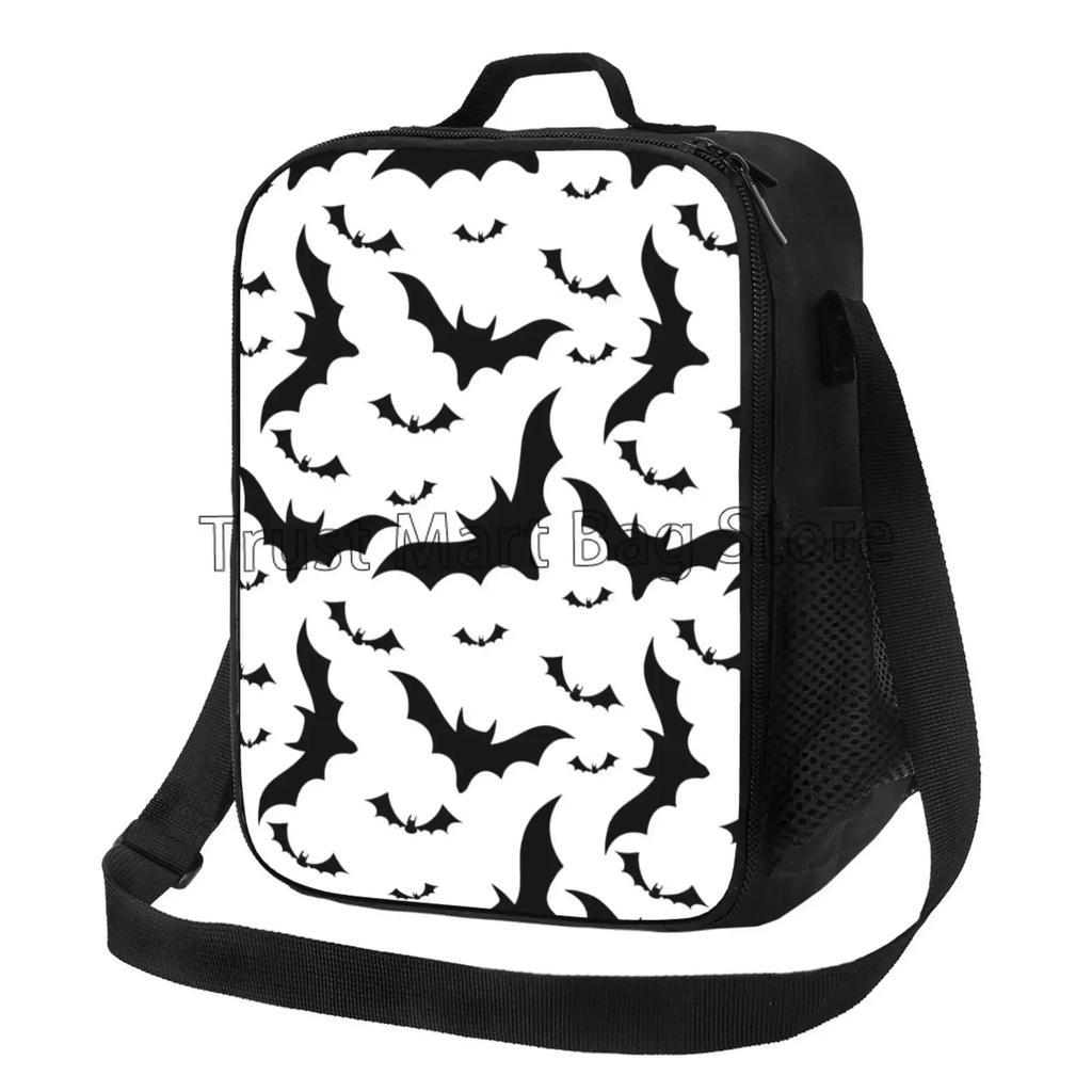 Halloween Bats Goth Insulated Lunch Bag Thermal Meal Tote with Adjustable Strap Reusable Cooler Bento Bag for Travel Work Picnic