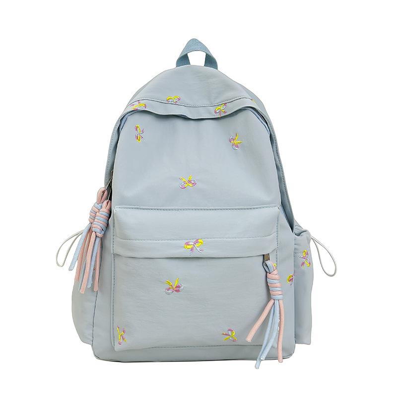 Рюкзак с вышивкой в виде банта для девочек-подростков, для повседневного использования, милый в стиле каваи синий