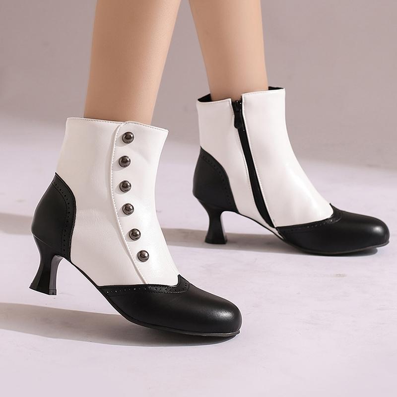 Women's High-heeled Short Boots Autumn and Winter New Retro Color-matching Large-size Short Boots