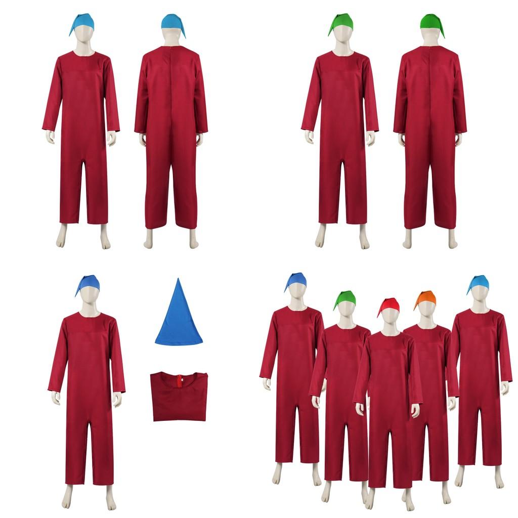 Enchanting Snow White Cosplay Costume With Colorful Dwarf Sets For Fantasy Performances