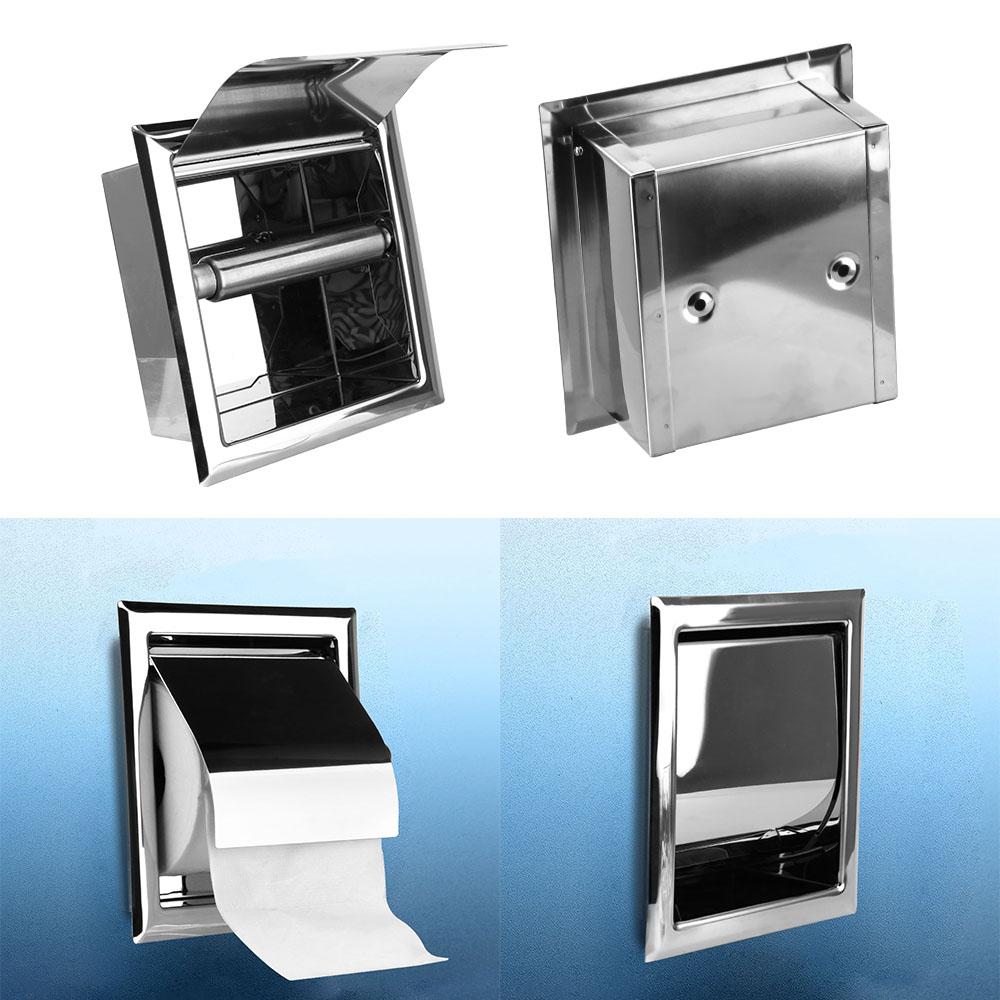 Stainless Steel Wall Mounted Roll Paper Box Concealable Toilet Paper Holder Polished Chrome