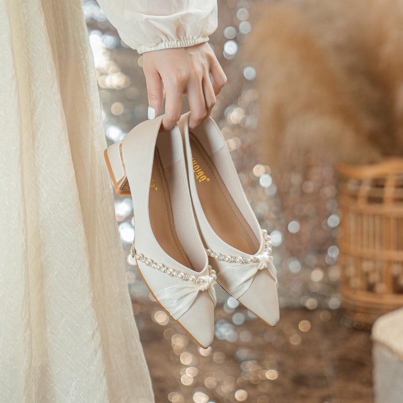 Fashion Luxury Women's Pumps Women's Fashion Pointed Toe Comfortable Non-slip Mid-heel Single Shoes Women Wedding Party Shoes