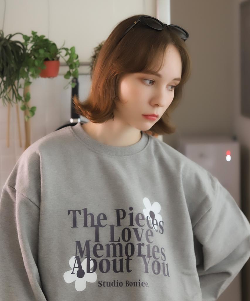 BONIEE [Fleece Line Option] Memories Flower Flower Graphic Logo Graphic Oversized Sweatshirt Gray