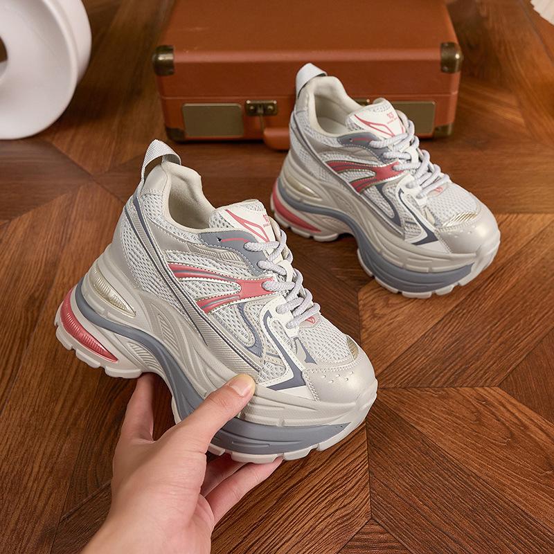 10CM Air Mesh Synthetisches Mikrofaserleder Lässige Sportschuhe Damen Herbst Vulkanisierte Klobige Sneaker Mischfarbe Modische Schuhe