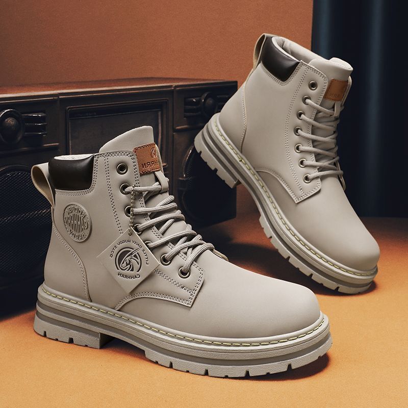 Men's Tactical High-Top Cowboy Boots Chunky Sole Non-Slip Workwear Ankle Boots Trendy Versatile Streetwear Sneakers for Men