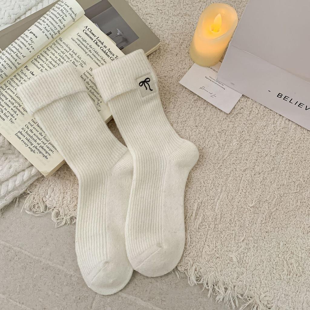 Ladies Autumn Winter Thickened Warm Wool Grey Medium Tube Stack Socks