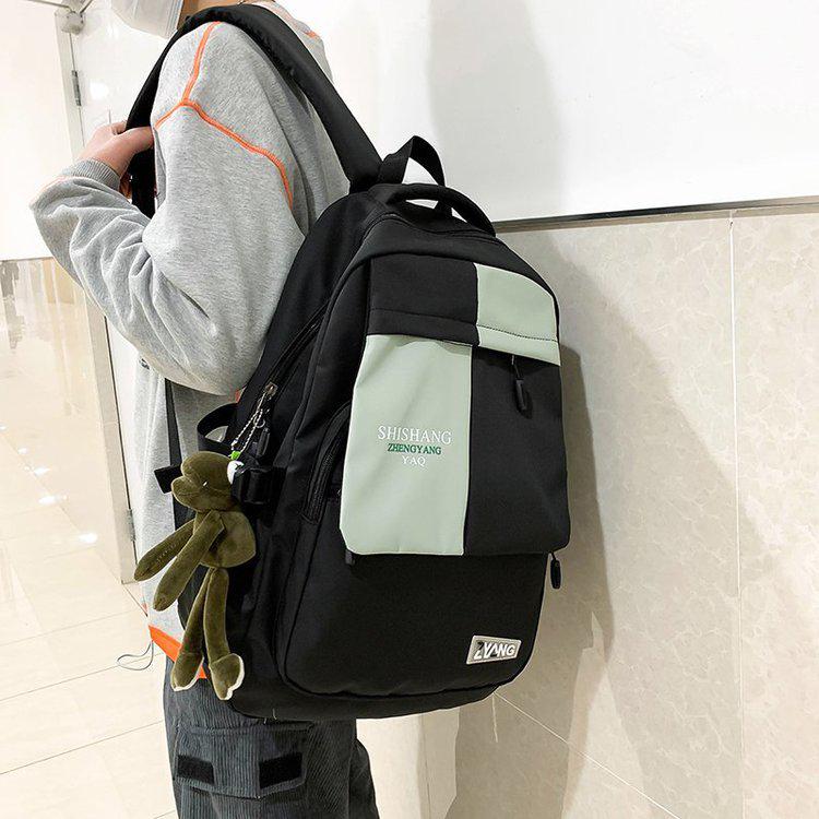 Harajuku Style Color Block Backpack: Unisex Korean Version for High School and College Students