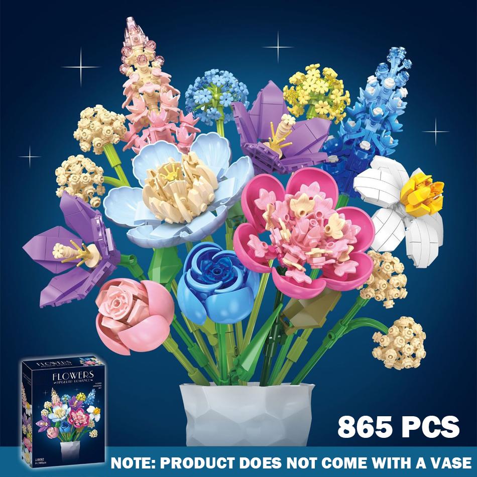 Creative Home Decor Eternal Flowers Bouquet Building Blocks Rose Narcissus Peony Simulated Plant Bricks Toy Valentine's Day Gift