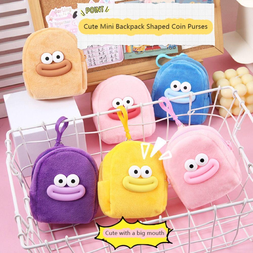 Cute Cartoon Plush Coin Purse Mini Backpack Design Card Holder Mini Wallet Smooth Zipper Storage Pouch Mini Storage Bag