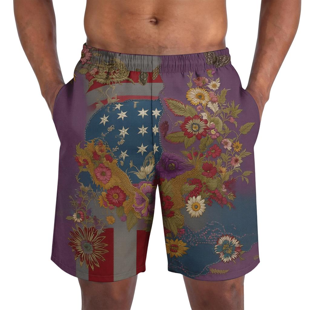 Pantalones Cortos Casuales de Moda con Estampado del Día de la Independencia para Hombre, Pantalones Cortos Deportivos Ligeros y Transpirables para Hombre