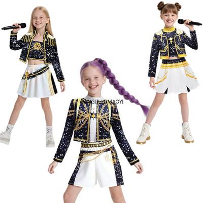 Kinder Mira Rumi Zoey Bühnenoutfits Cosplay Schwarzes Kostüm Mädchenuniform Halloween Party Rollenspiel Bedruckte Ausgefallene Verkleidungsanzüge