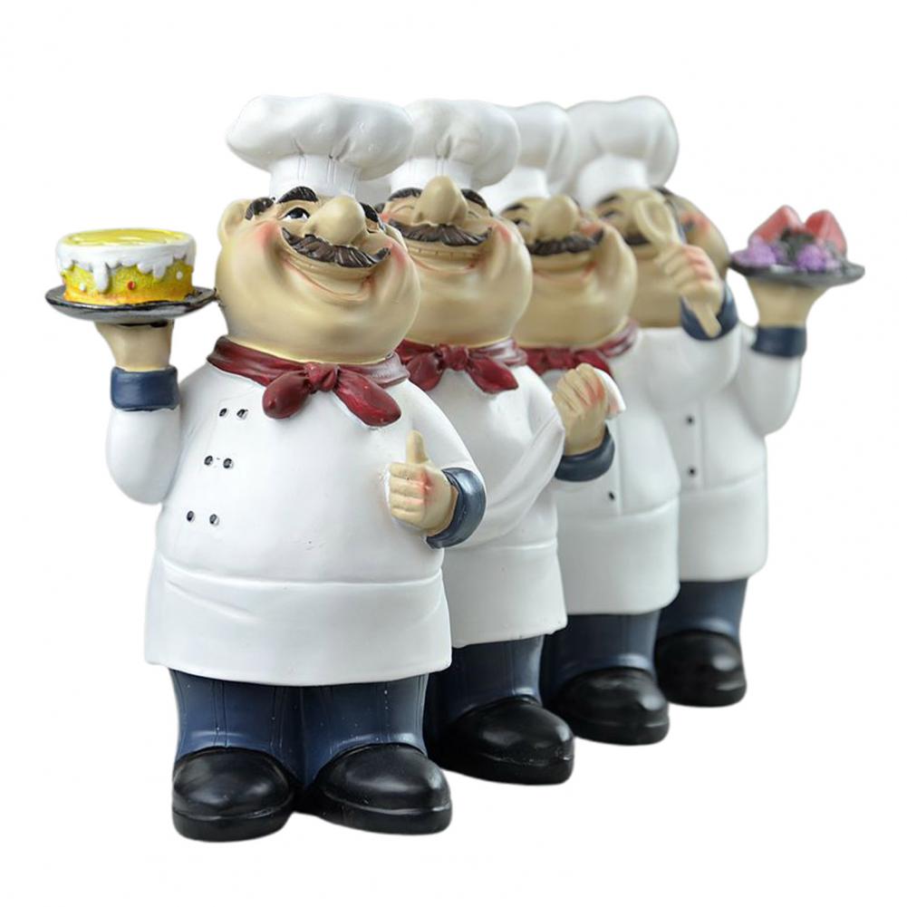 Hand-painted Chef Figurine Hand-painted Cartoon Chef Figurine Kitchen Dining Room Sculpture Fruit Plate Cake Spoon Decoration