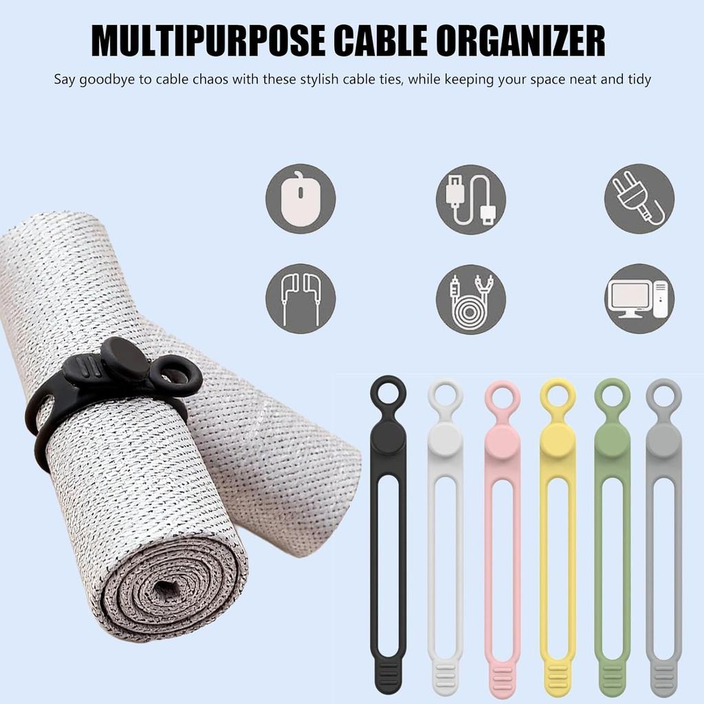 Data Cable Organizer, 2026 NEW Elastic Silicone Cable Ties, Reusable Cable Ties Wire Management Organizer, Multi-Purpose Cord Organizers for Bundling