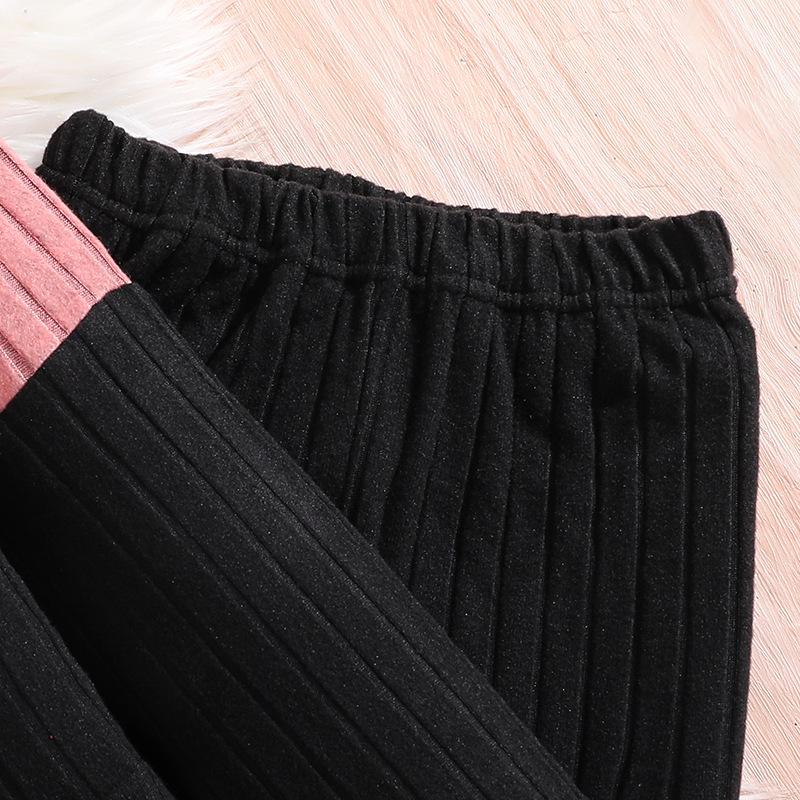 Girls' European-American Color Block Ribbed Knit Long Sleeve Top & Flare Pants Set - Autumn/Winter New Arrivals for Big Kids