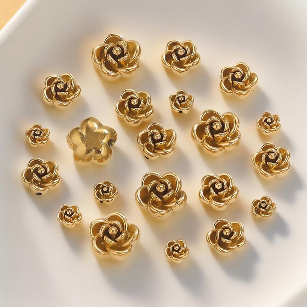5 Piece 304 Stainless Steel Beads For DIY Jewelry Making Rose Flower 3D Charms Gold/Silver Plated bead Bracelet Necklace Finding