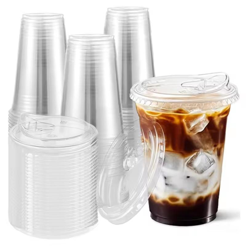 16 Oz Clear Plastic Cups With Lids Disposable Drinkware For Iced Coffee Milkshakes Tea 10 Pack Everyday Use
