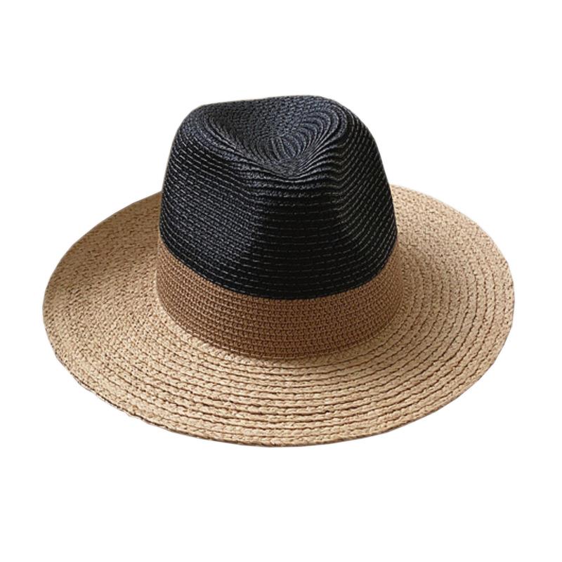 

Female Raffia Stitching Panama Straw Hat British Fashion Fedora Hat Sun Protection Beach Natural Hat 55-58(adult size)