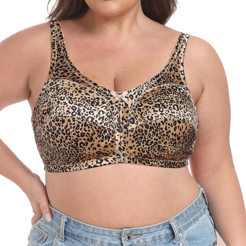 Printed Leopard Print Wire-free Full-cup Bra for Plus-size Girls Ultra-thin Cups No Padding