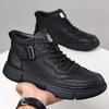 2025 Winter High-top Shoes Elderly Shoes Soft Leather Warm Plush Cotton Shoes Men's Casual Leather Shoes Middle-aged Dad Shoes