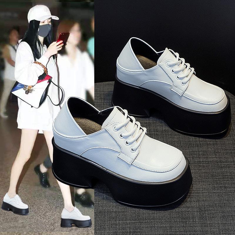 British style small leather shoes two wear women's spring 2025 new retro black and white lace-up loafers platform versatile tide