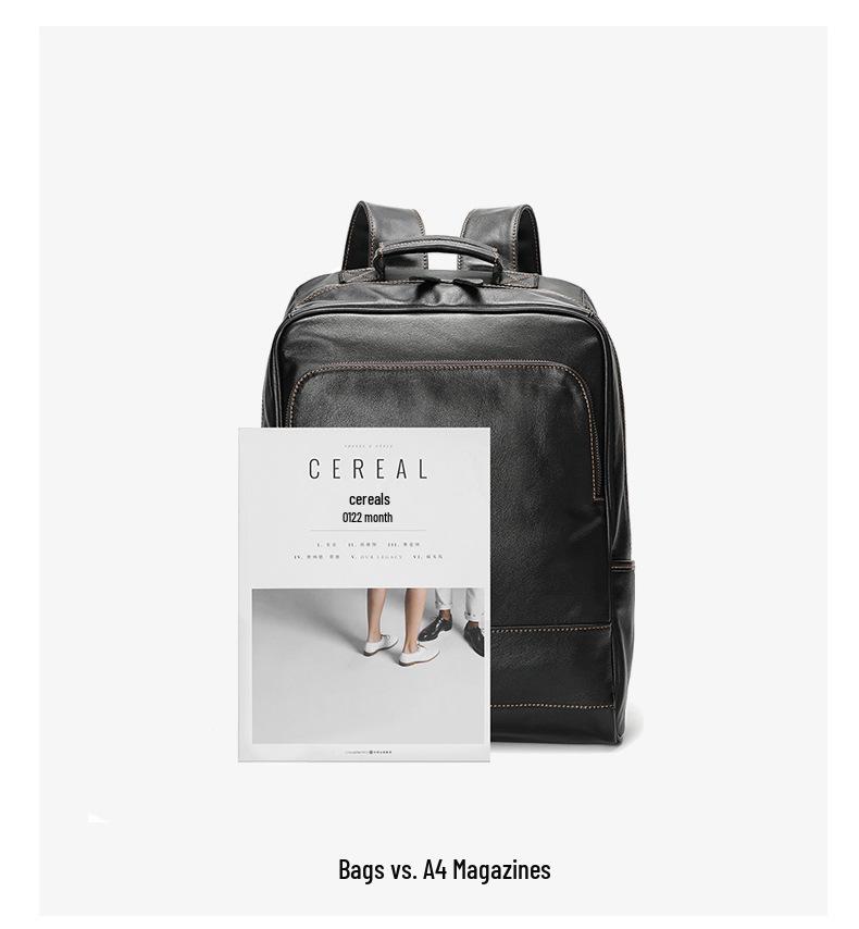 Genuine Leather Men's Large Capacity Backpack - European & American Style, Outdoor Cowhide Business Travel Computer Bag