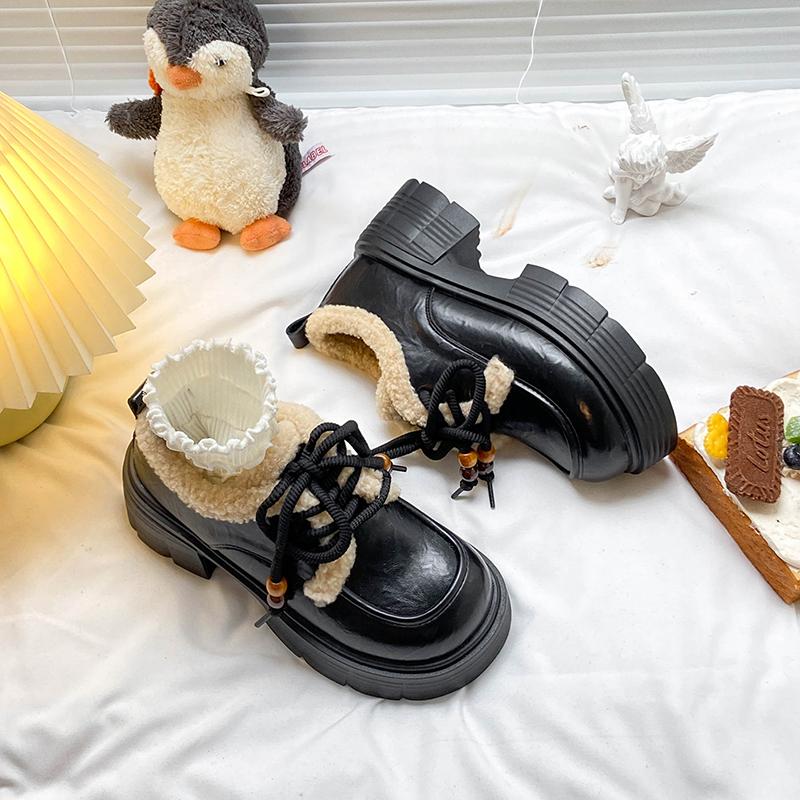 TUINANLE Winter Women's Furry Loafer Shoes, Warm Plush Lined Slip-on Flat Boots, Casual Fur Ankle Booties