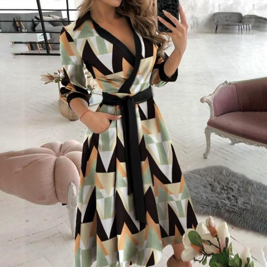 Weibliches Kleid mit Blumenmuster, tiefem V-Ausschnitt, Vintage-Gürtelkleid