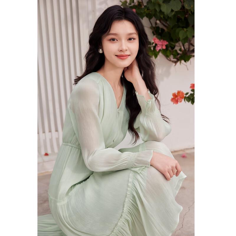 

Qiusbuiyiren 2025 Spring V-Neck A-Line Dress XL