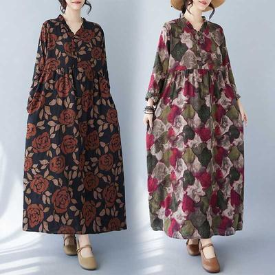 Vintage Long Sleeve Hem Long Dresses