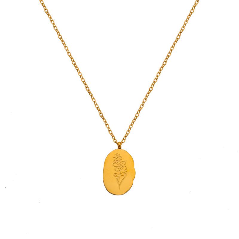 Versatile Titanium Steel Oval Clavicle Chain French Light Luxury Double-Sided Flower Non-Fading Necklace Girls Popular Jewelry
