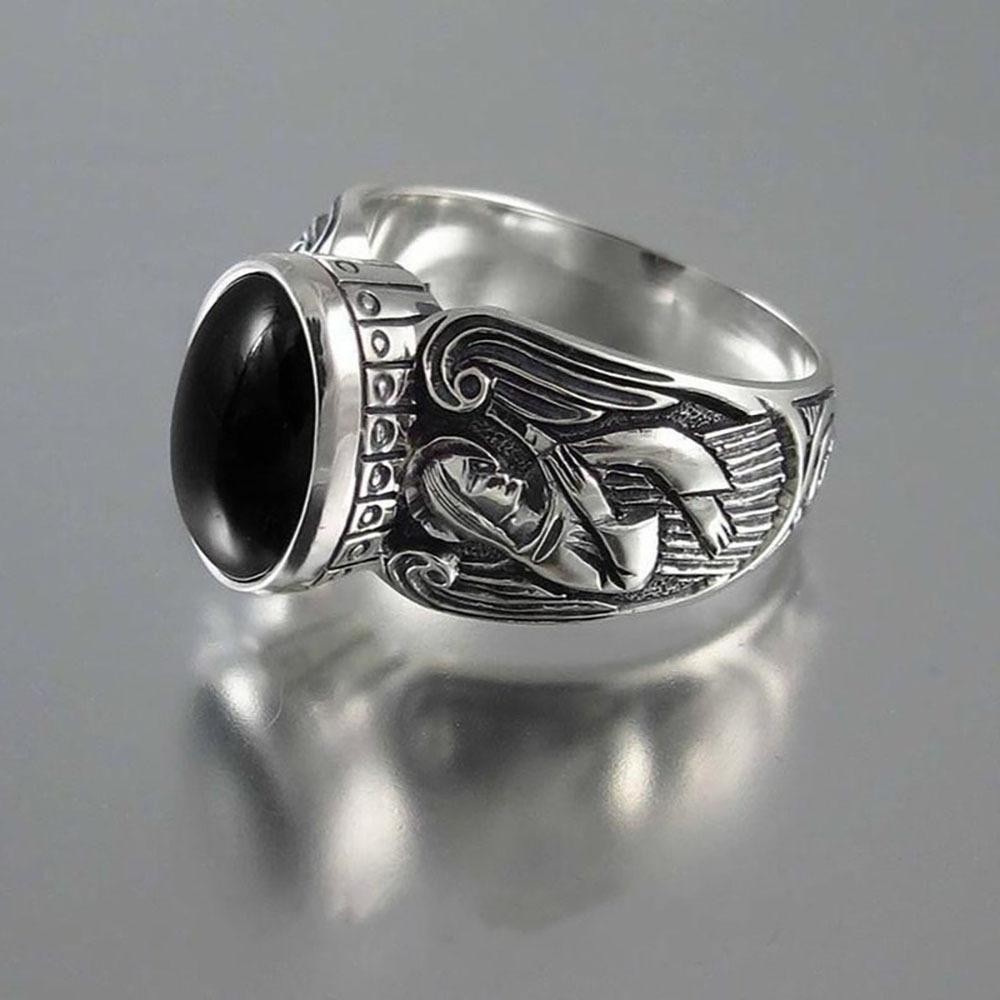 European and American Rings Retro Human Head Shape Light Green Moonstone Popular Ring Jewelry