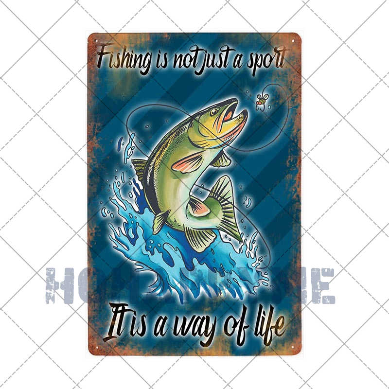 Fish Vintage Posters Sign Metal Plates Fisherman Fishing Solves Rules Classic Salmon Plaques Home Decoration Accessories 20X30CM