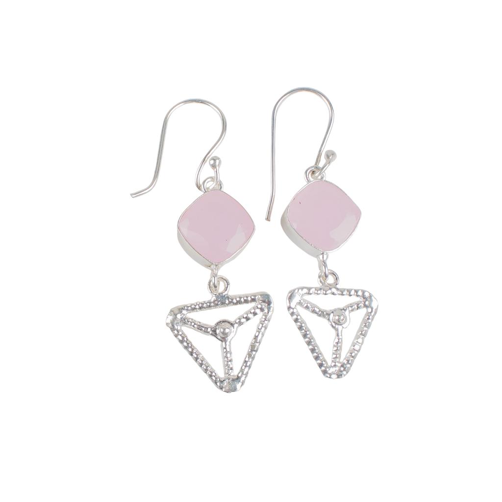 Rose Chalcedony Gemstone 925 Sterling Silver Jewelry Handcrafted Earrings 2.00" EE-45-16