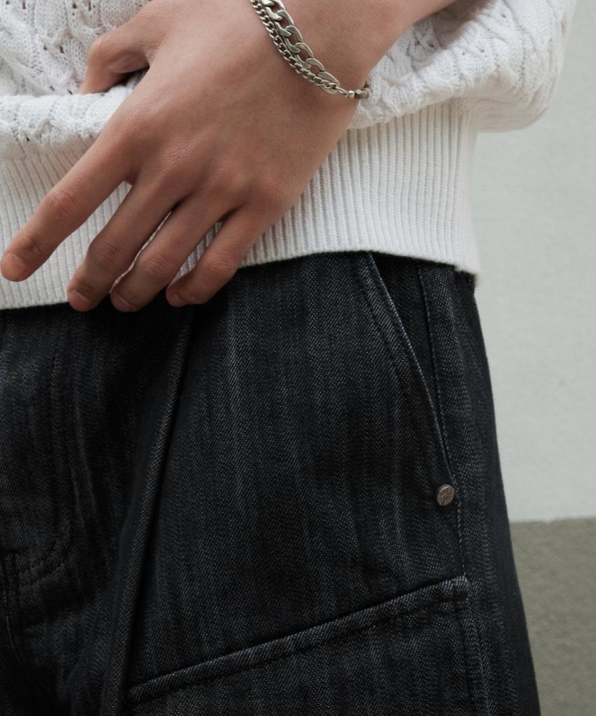 MINAV Wide Cargo Bermuda Denim Pants [Indigo Black]