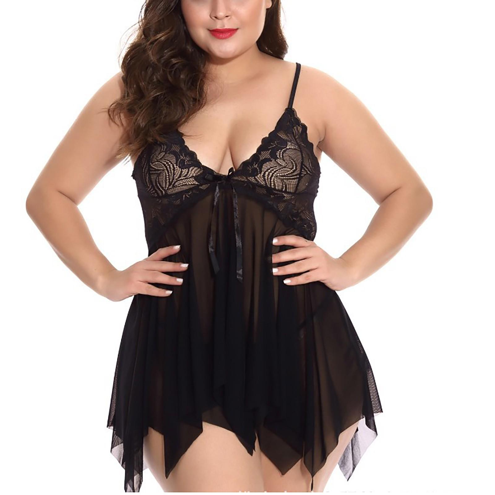 

S-4XL сексуальное женское кружевное нижнее белье Babydoll, ночная рубашка, прозрачная одежда для сна, ночная рубашка, мини-платье XXXL древесный уголь