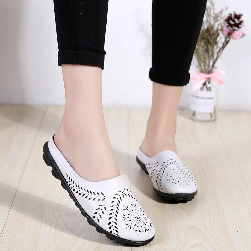 Women's Spring and Autumn Low Top Flat Hollow Beans Women's Single Shoes Large Size Half Slipper