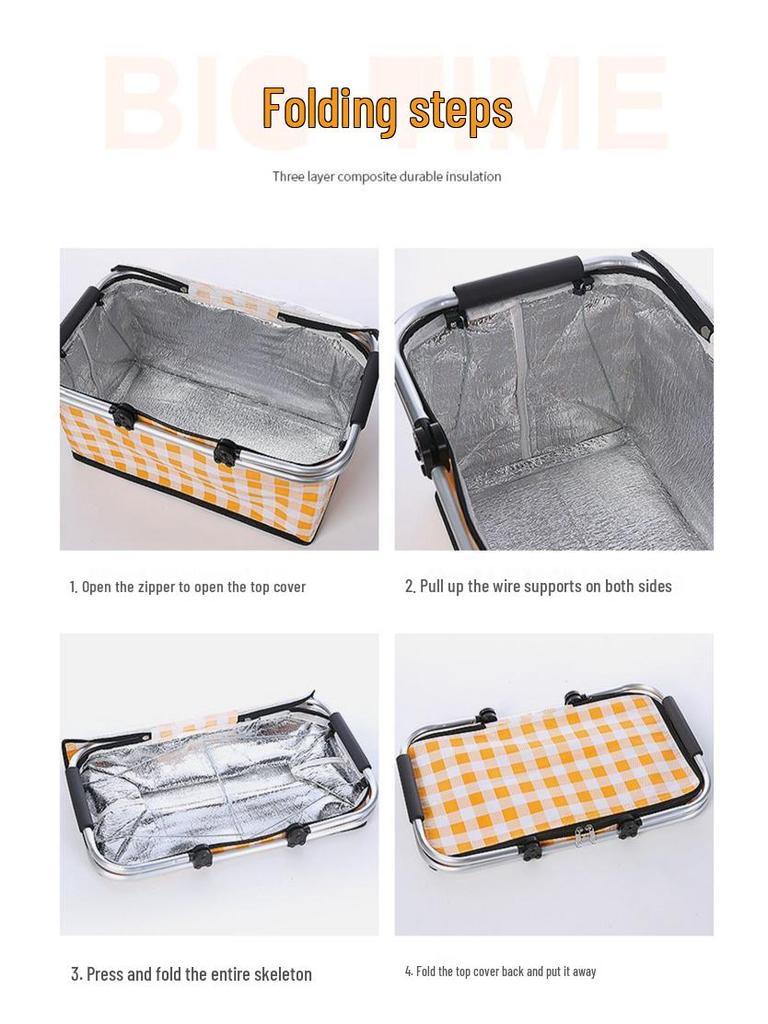 Isolierter Faltbarer Picknick- & Einkaufskorb - Outdoor, Camping, Takeaway-bereit