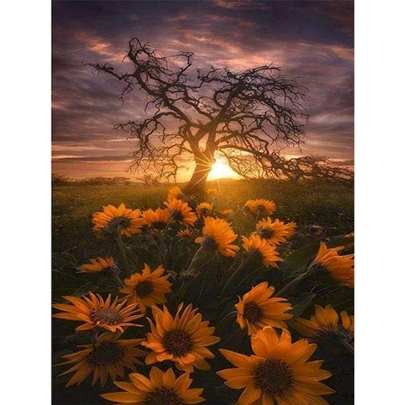 Full Diamond Embroidery Sunflower Diamond Mosaic Painting Kits Sunsetting Scenery Creative Hobbies Pictures Home Deco