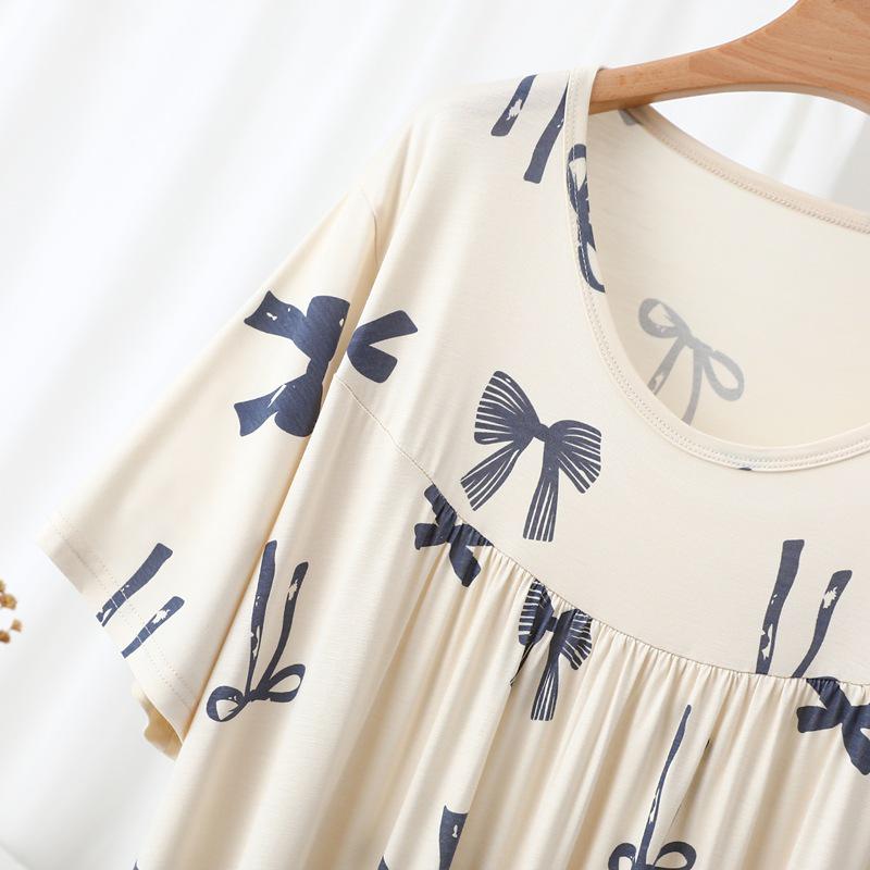 Women's V-Neck Modal Nightgown Dress - Plus Size, Lightweight, Indoor/Outdoor Wear for Spring & Summer
