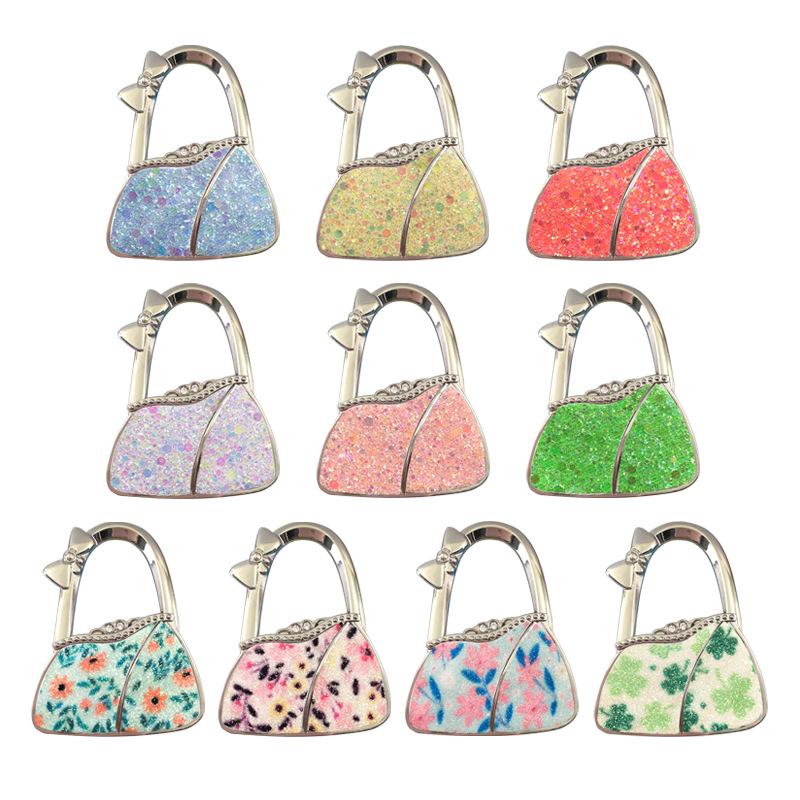 In Stock: New Style Dual-Diamond Folding Portable Metal Handbag Hook & Desktop Stand