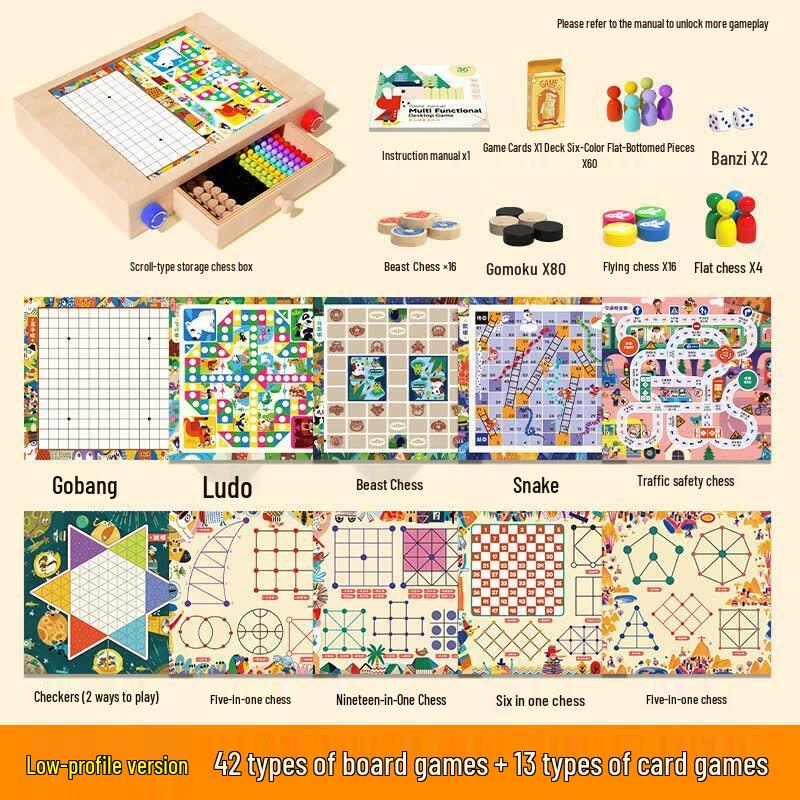 Mu Wan Zi Kids Multi-Functional Wooden Board Game Set
