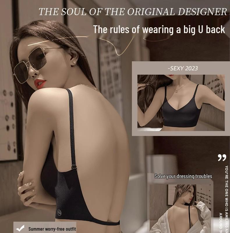 Elegant U-Shaped Backless Bra with Built-In Pads - Seamless Gathered Vest for Small-Chested Women.