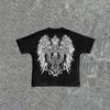 Men's Minimalist Gothic Cross Graphic Tee, Small Chest Print Casual Streetwear T-Shirt