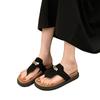 Foreign trade thick-soled cool slippers women's 2025 new metal lock flip-flop toe drag summer wear beach sandals women